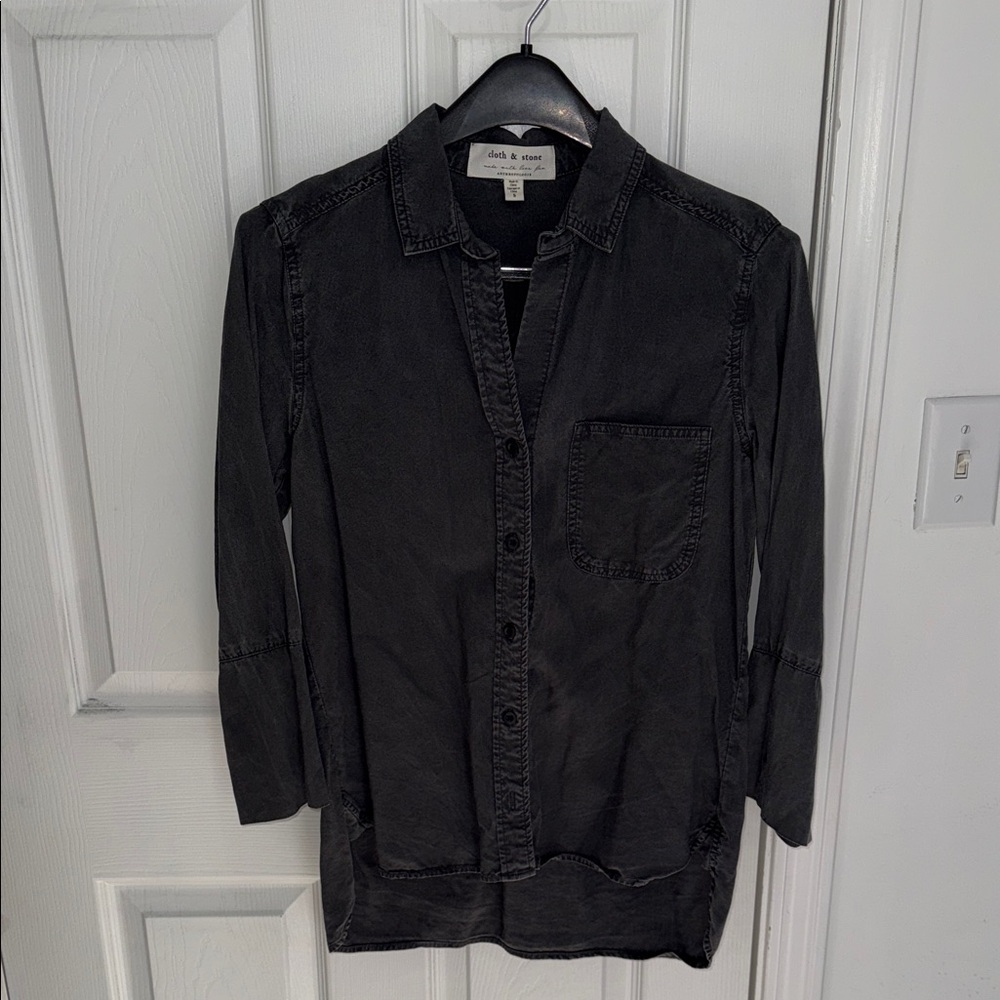 Anthropologie 3/4 Sleeve Button-Up Blouse, Washed Black, Size S